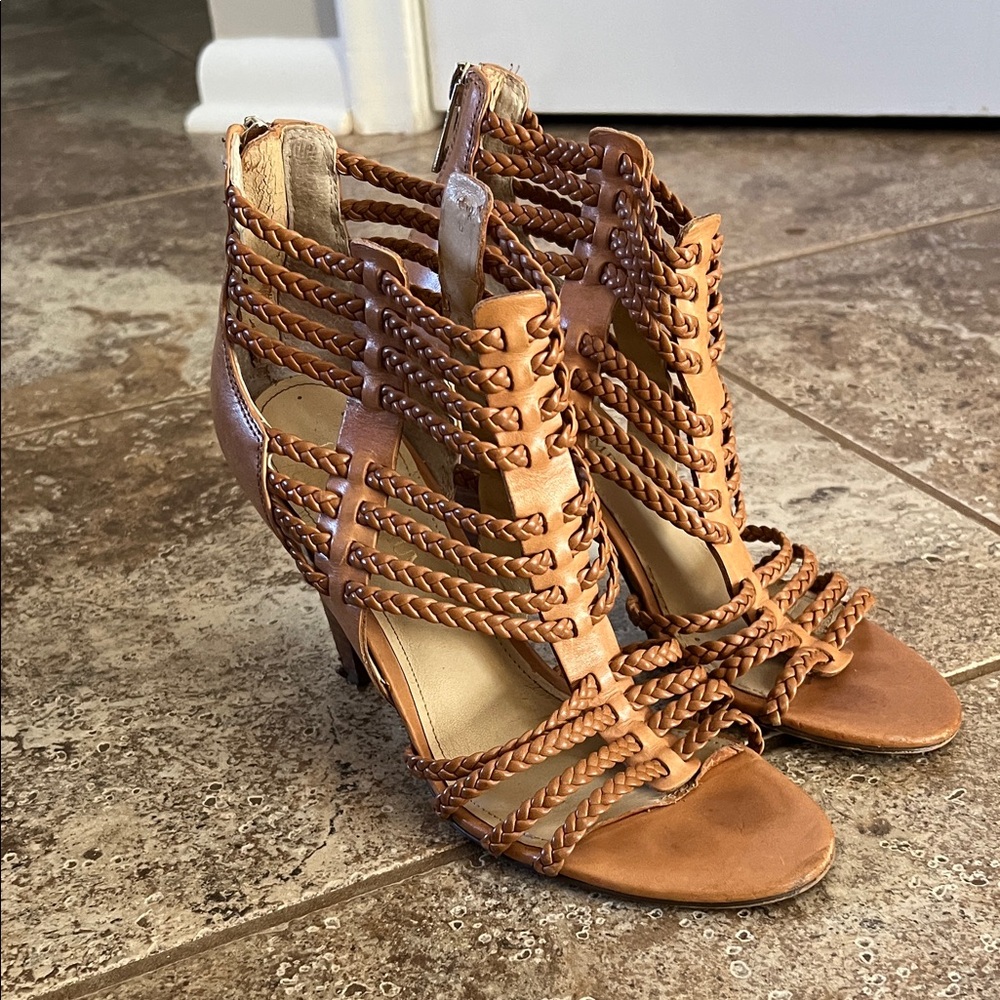 Ivanka Trump Tan Braided Heeled Sandals